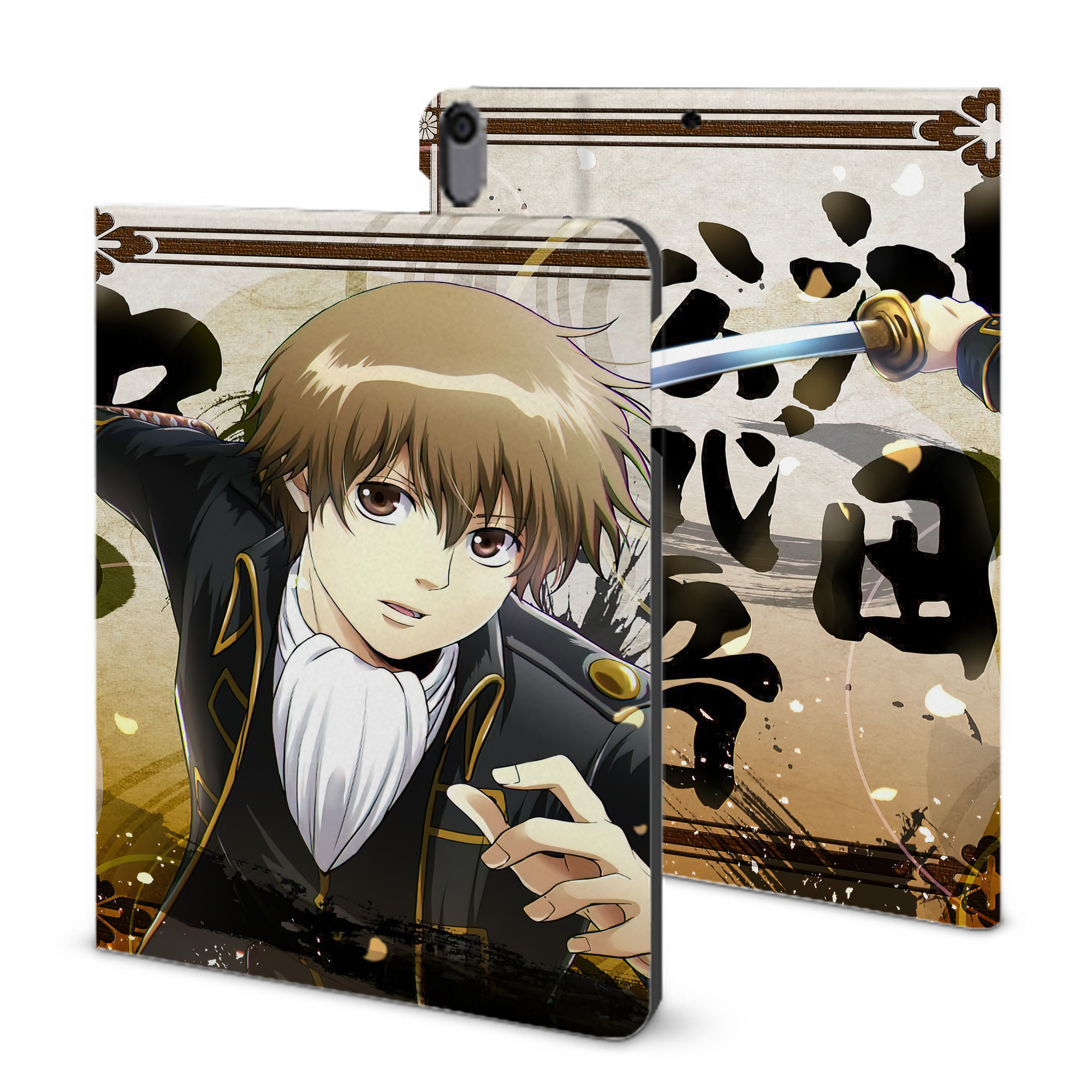 ぎんたま 坂田銀時（さかたぎんとき） 神楽 志村新八（しむら しんぱち） GINTAMA Sakata Gintoki Kagura Shimura Shinpachi IPad ケース ブック型 PUレザー TPU 耐衝撃 軽量 薄型 ペン収納なし 全面保護 IPad 各モデル対応